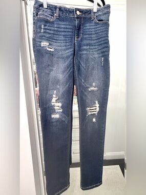 WHBM Women’s Distressed Dark Blue Skinny Jeans w/sequins Size: 4